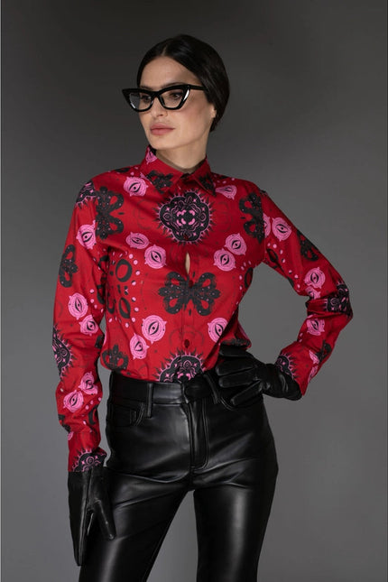 Aw - Mystic Print Red Cotton Shirt