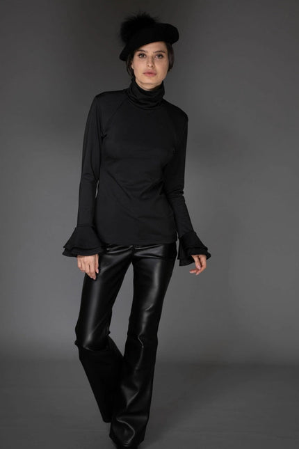 Aw Ruffle Top - Solid Black Long-Sleeve