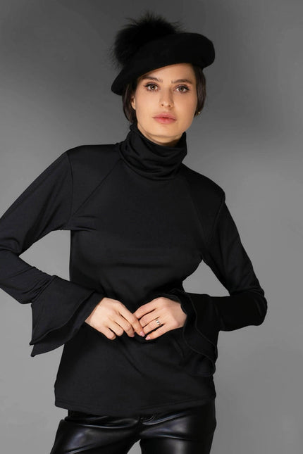 Aw Ruffle Top - Solid Black Long-Sleeve