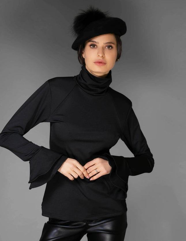 Aw Ruffle Top - Solid Black Long-Sleeve