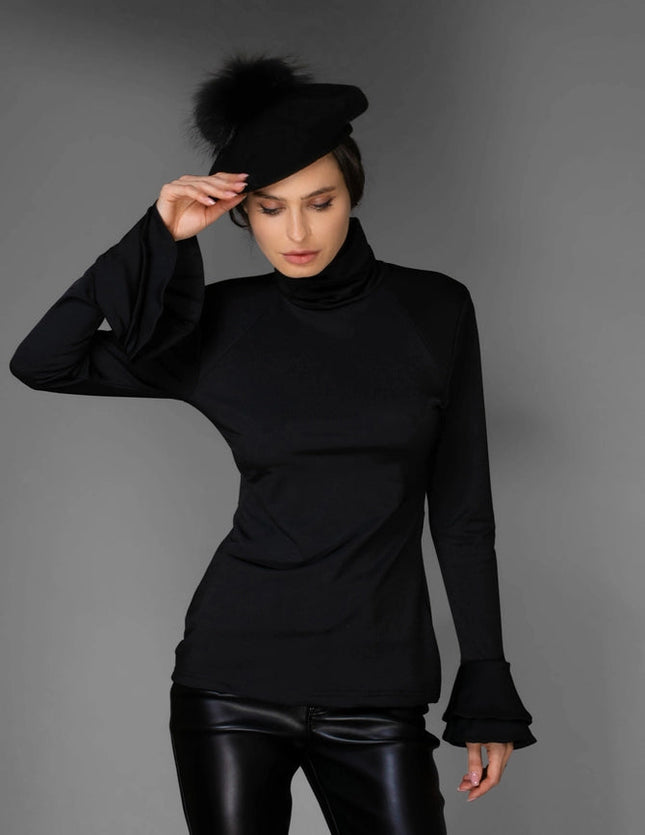 Aw Ruffle Top - Solid Black Long-Sleeve