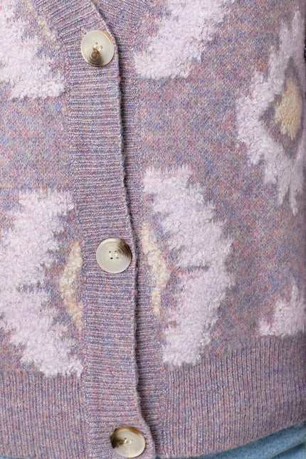 Aztec Pattern Button Down Cardigan  Lavender Mix