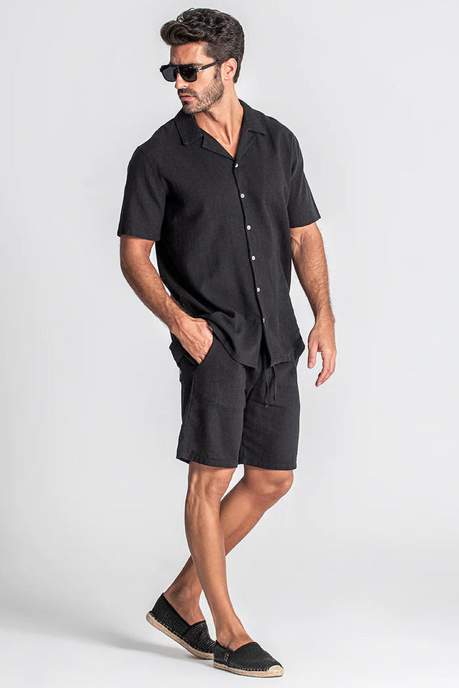 BLACK LINEN HAWAIIAN SHIRT-SHIRT-Gianni Kavanagh-Urbanheer