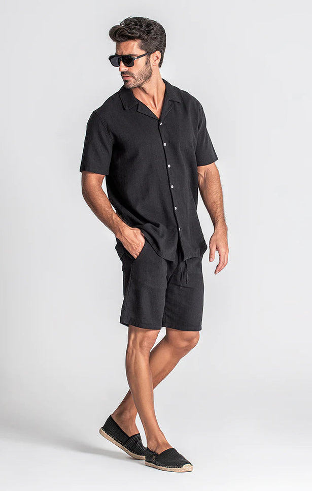 BLACK LINEN HAWAIIAN SHIRT-SHIRT-Gianni Kavanagh-Urbanheer