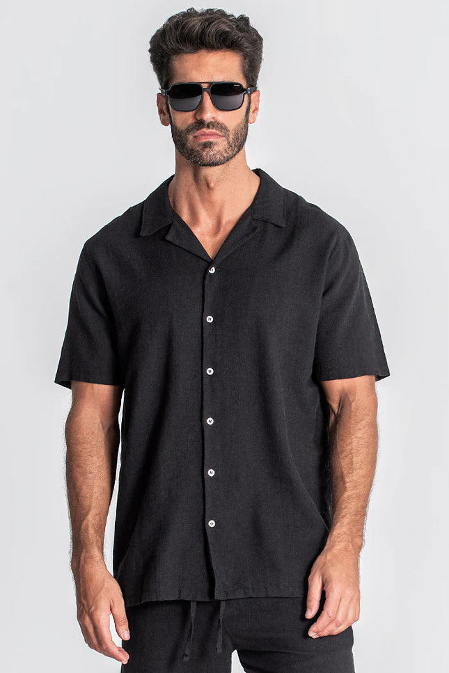 BLACK LINEN HAWAIIAN SHIRT-SHIRT-Gianni Kavanagh-XS-Urbanheer