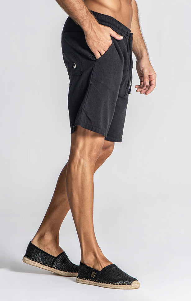 BLACK LINEN SHORTS-Men Shorts-Gianni Kavanagh-Urbanheer