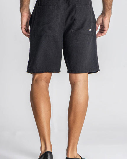 BLACK LINEN SHORTS-Men Shorts-Gianni Kavanagh-Urbanheer