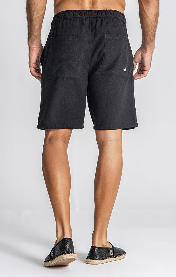 BLACK LINEN SHORTS-Men Shorts-Gianni Kavanagh-Urbanheer