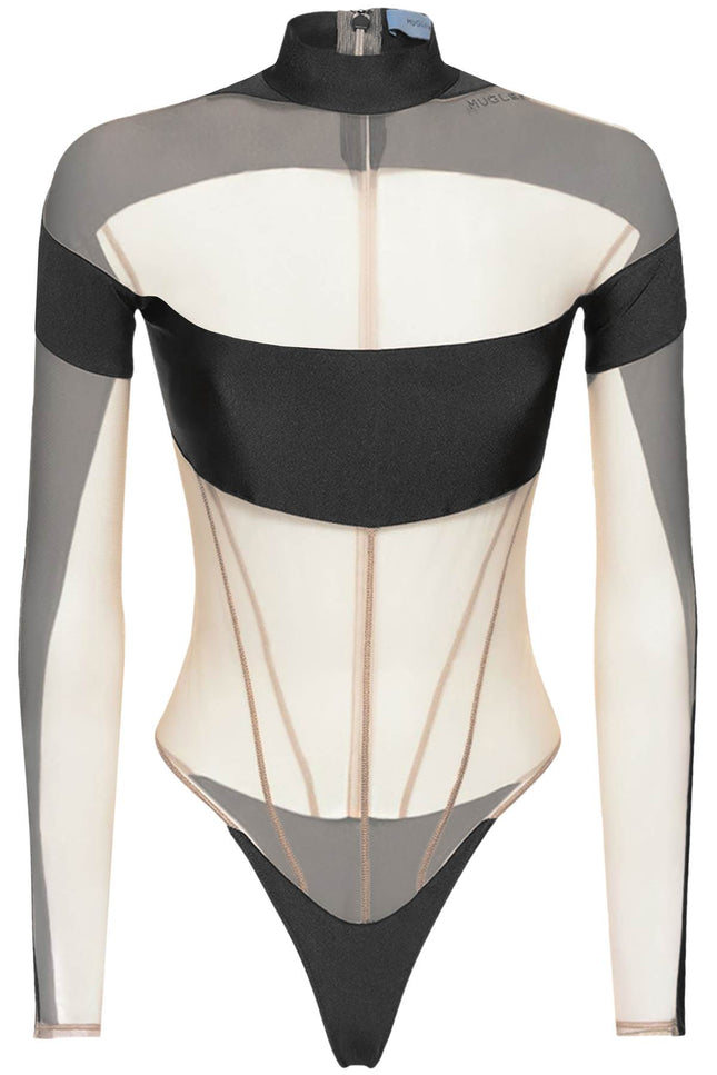 Mugler Long Sleeve Illusion Bodysuit Black-Bodysuit-MUGLER-36-Urbanheer