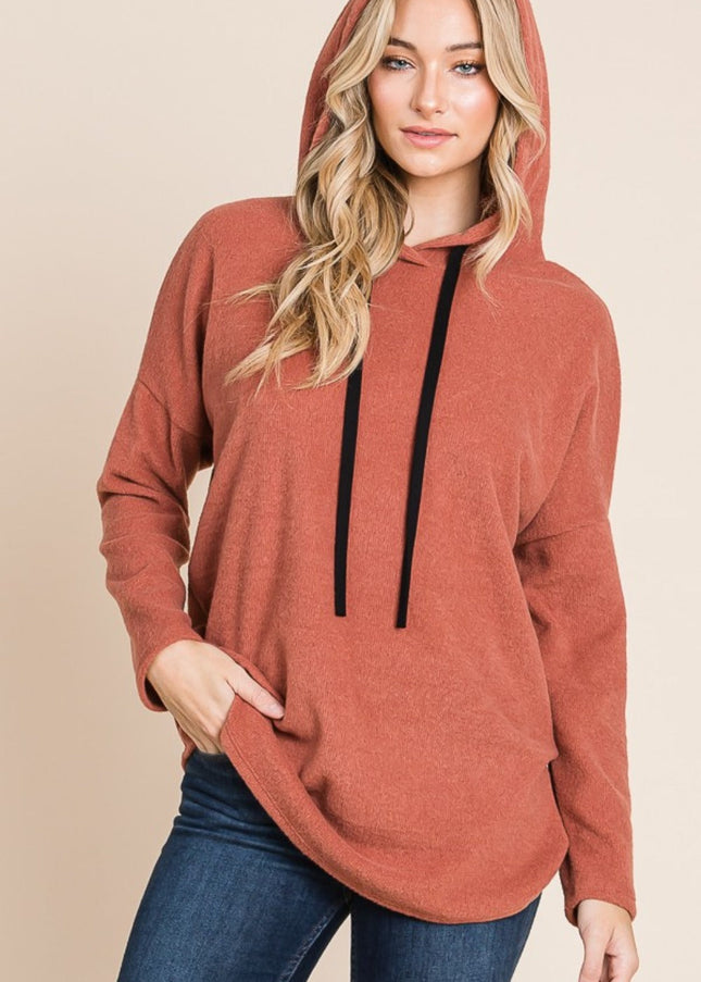 BOMBOM Contrast Drawstring Drop Shoulder Knit Hoodie