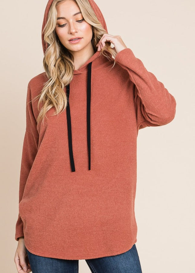 BOMBOM Contrast Drawstring Drop Shoulder Knit Hoodie