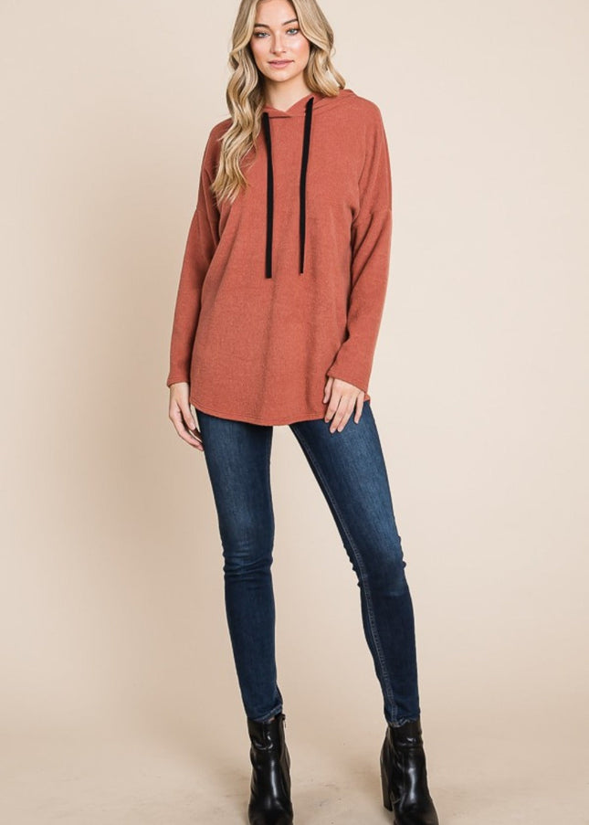 BOMBOM Contrast Drawstring Drop Shoulder Knit Hoodie