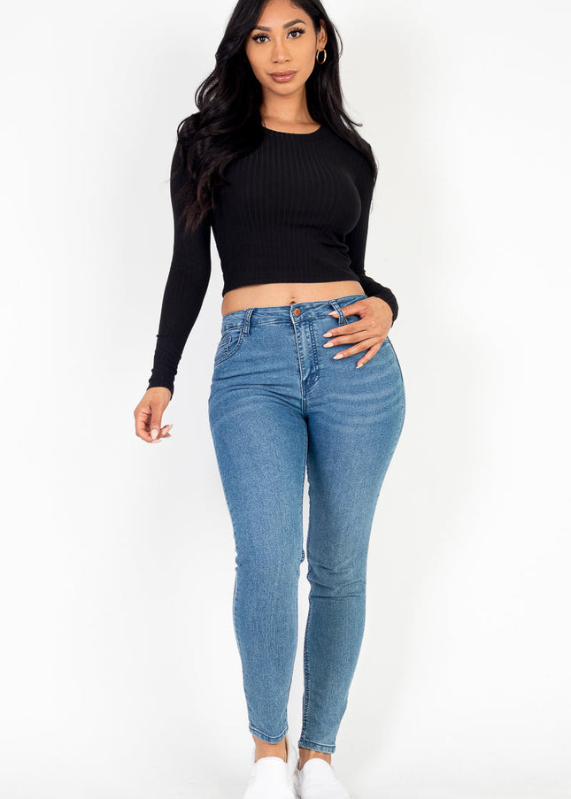 Long Sleeve Round Neck Basic Crop Top (Capella)-CAPELLA-Urbanheer