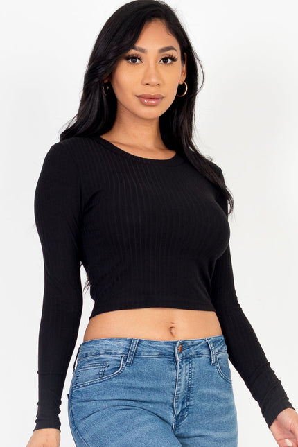 Long Sleeve Round Neck Basic Crop Top (Capella)-CAPELLA-Urbanheer