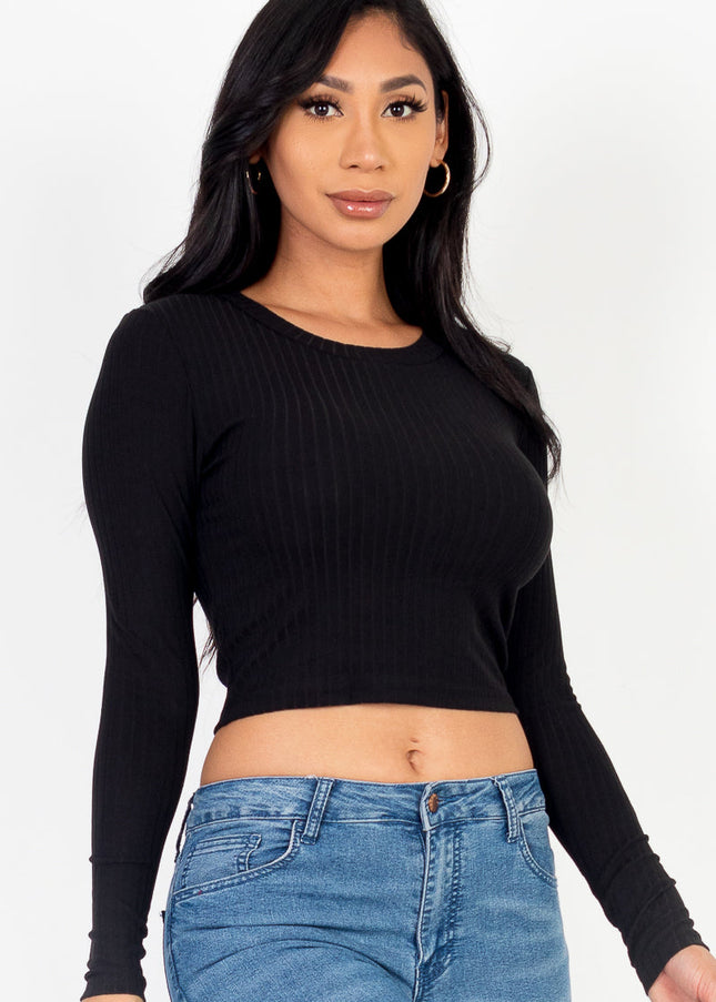 Long Sleeve Round Neck Basic Crop Top (Capella)-CAPELLA-Urbanheer