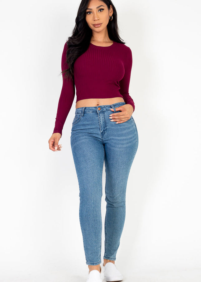 Long Sleeve Round Neck Basic Crop Top (Capella)-CAPELLA-Urbanheer