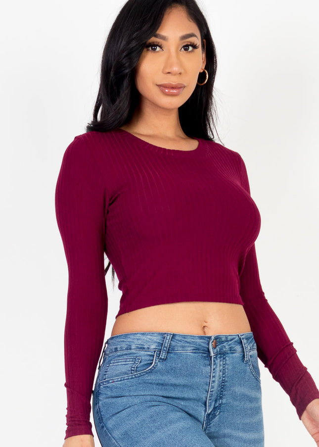 Long Sleeve Round Neck Basic Crop Top (Capella)-CAPELLA-Urbanheer