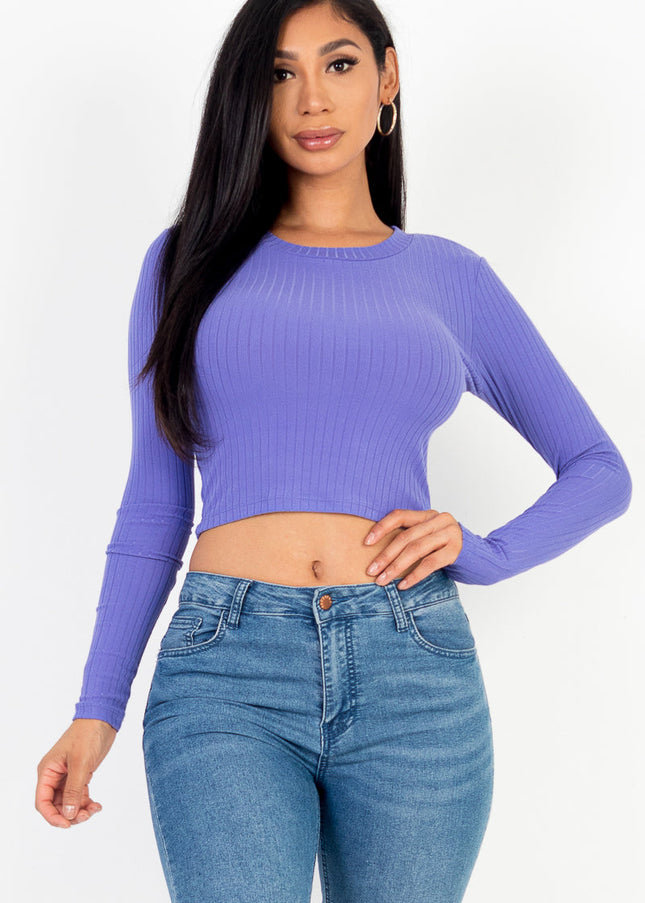 Long Sleeve Round Neck Basic Crop Top (Capella)-CAPELLA-CHIVE BLOSSOM-S-Urbanheer