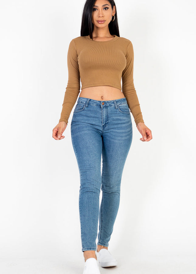 Long Sleeve Round Neck Basic Crop Top (Capella)-CAPELLA-Urbanheer