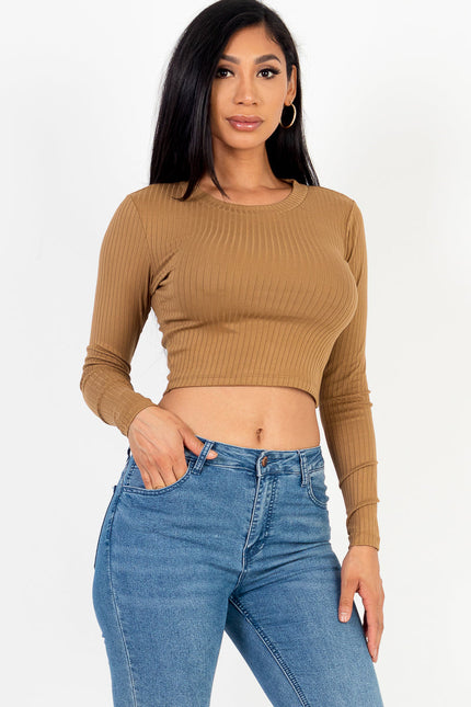 Long Sleeve Round Neck Basic Crop Top (Capella)-CAPELLA-Urbanheer