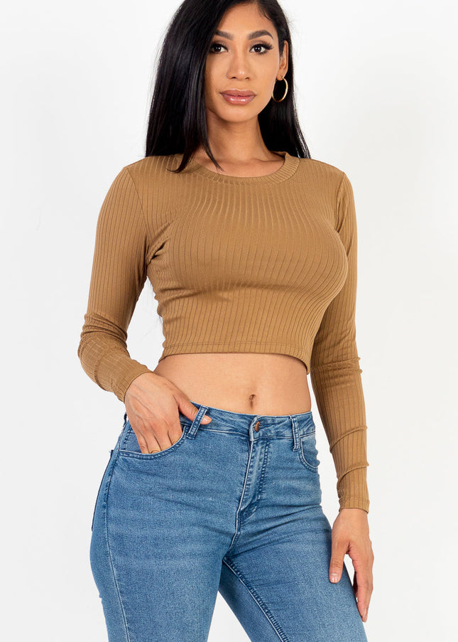 Long Sleeve Round Neck Basic Crop Top (Capella)-CAPELLA-Urbanheer