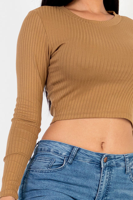 Long Sleeve Round Neck Basic Crop Top (Capella)-CAPELLA-Urbanheer