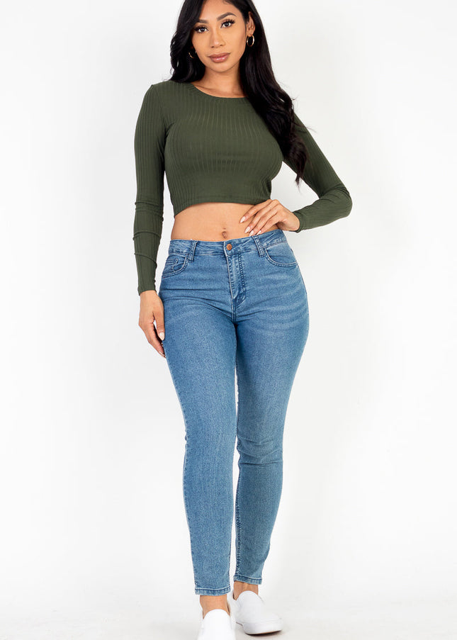 Long Sleeve Round Neck Basic Crop Top (Capella)-CAPELLA-Urbanheer