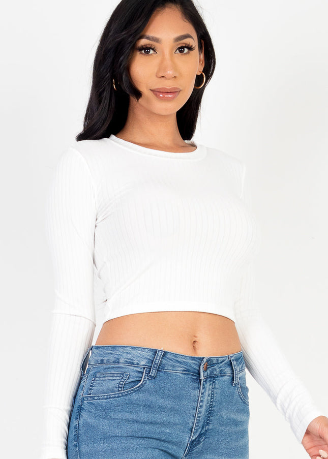 Long Sleeve Round Neck Basic Crop Top (Capella)-CAPELLA-Urbanheer