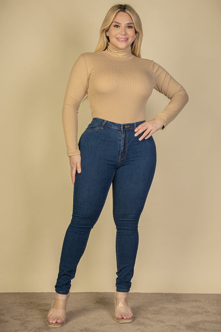 Plus Size Ribbed Turtle Neck Long Sleeve Bodysuit (Capella)-CAPELLA-Urbanheer