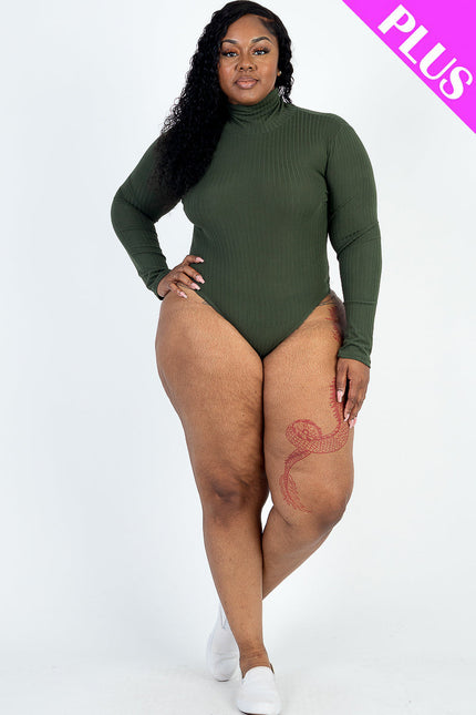 Plus Size Ribbed Turtle Neck Long Sleeve Bodysuit (Capella)-CAPELLA-Urbanheer