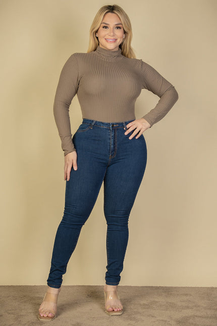 Plus Size Ribbed Turtle Neck Long Sleeve Bodysuit (Capella)-CAPELLA-Urbanheer