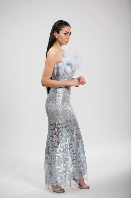 Baby Blue Lace Evening Dress