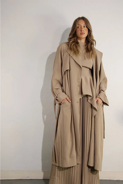 Back Pleated Trench Coat ASH TAUPE