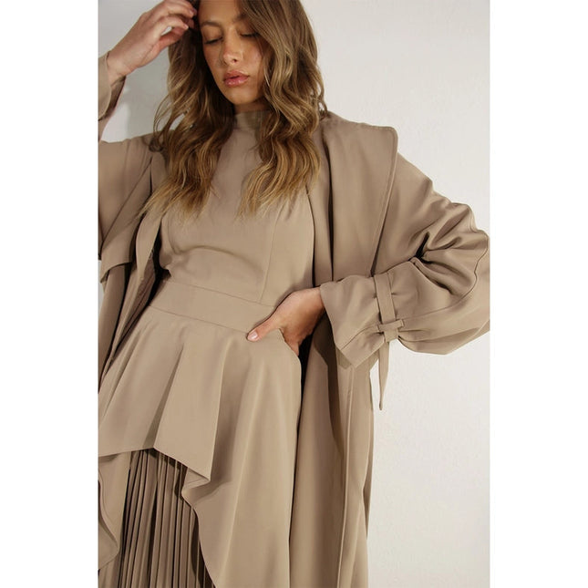 Back Pleated Trench Coat ASH TAUPE