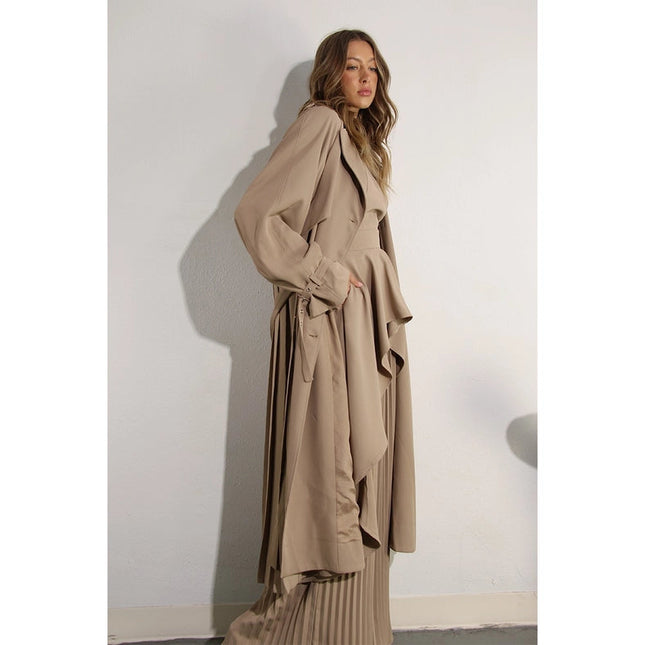 Back Pleated Trench Coat ASH TAUPE