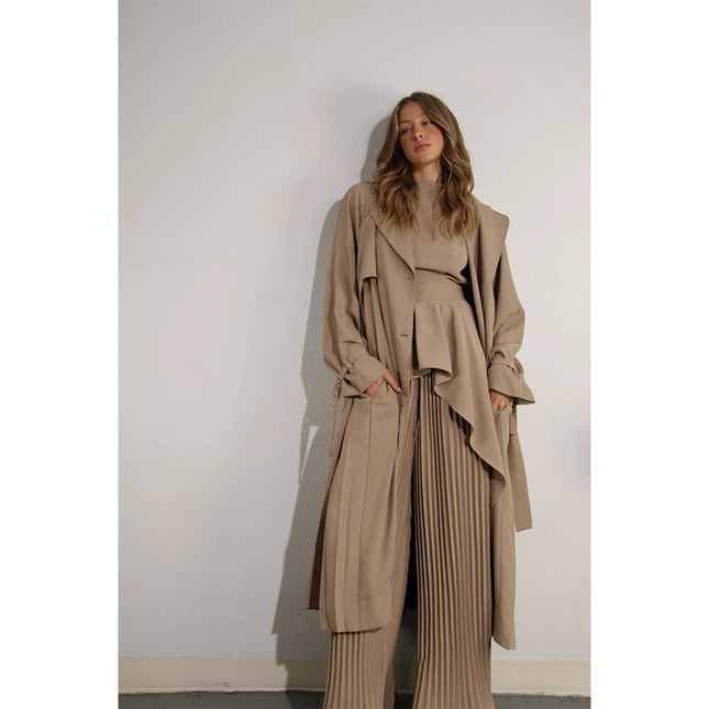 Back Pleated Trench Coat ASH TAUPE