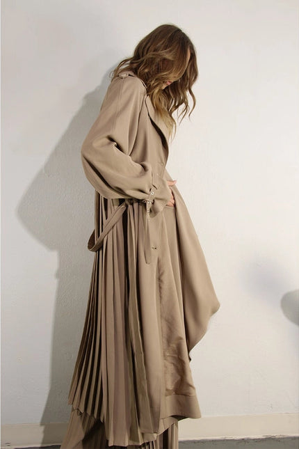 Back Pleated Trench Coat ASH TAUPE