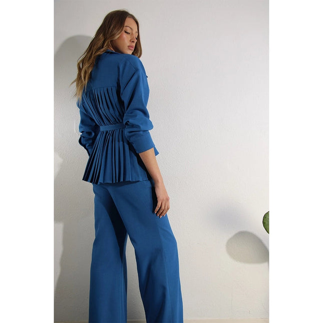 Back Pleats Long Sleeve Top and Pants Set-Set-Mulla-Urbanheer