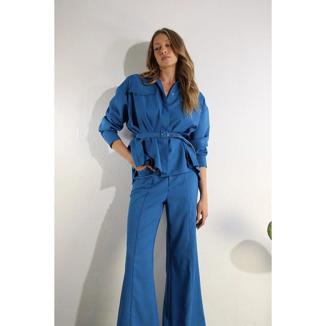 Back Pleats Long Sleeve Top and Pants Set-Set-Mulla-Urbanheer