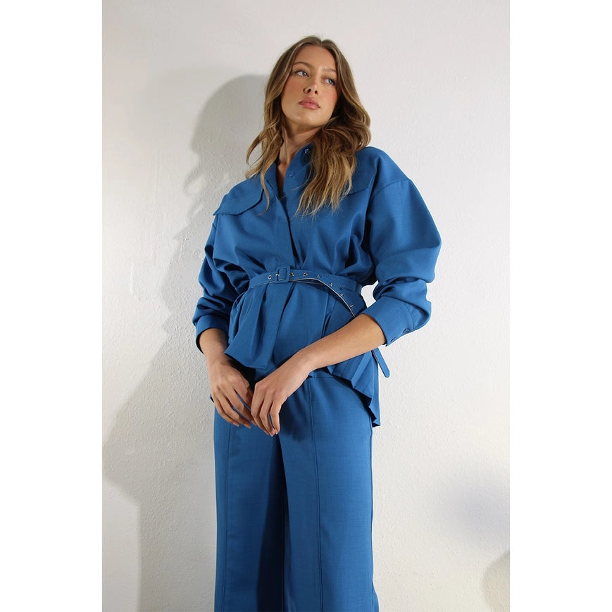 Back Pleats Long Sleeve Top and Pants Set-Set-Mulla-Urbanheer