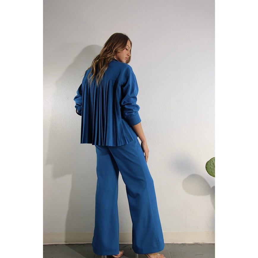 Back Pleats Long Sleeve Top and Pants Set-Set-Mulla-Urbanheer