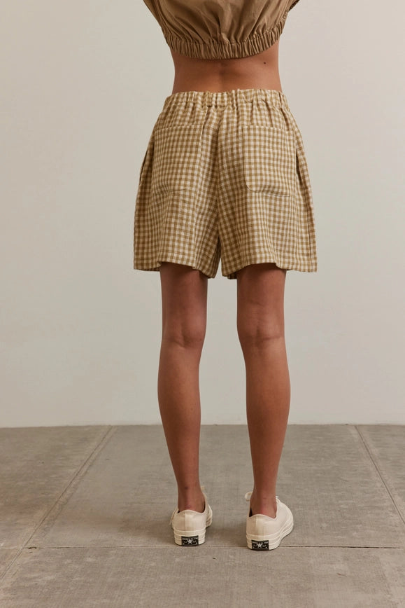 Back Pocket Gingham Short-Clothing Shorts-amente-XS/S-Mustard-Urbanheer