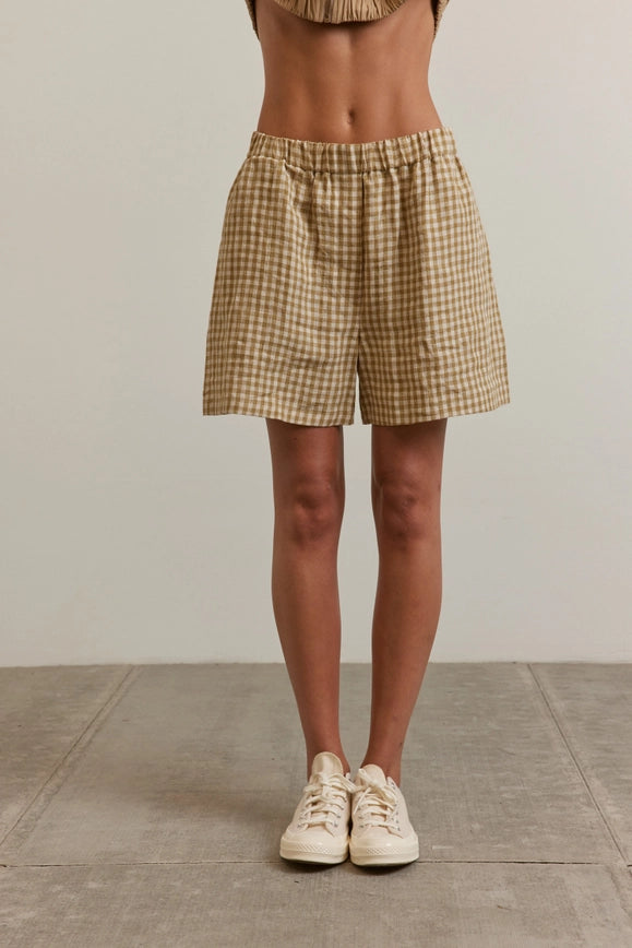 Back Pocket Gingham Short-Clothing Shorts-amente-XS/S-Mustard-Urbanheer