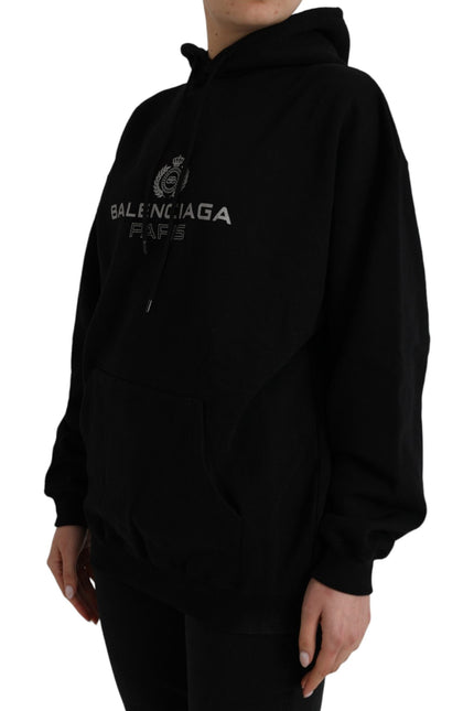 Balenciaga Black Cotton Logo Hooded Pullover Sweatshirt Sweater