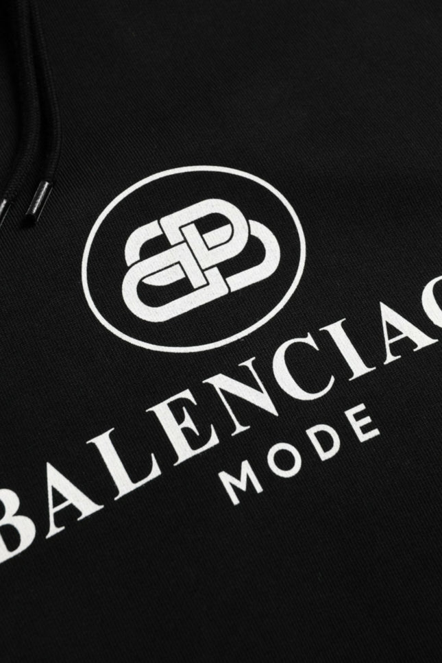 Balenciaga Black Cotton Logo Hooded Pullover Sweatshirt Sweater