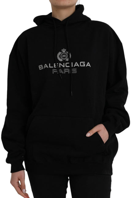 Balenciaga Black Cotton Logo Hooded Pullover Sweatshirt Sweater