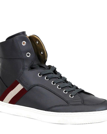 Bally Dark Grey Calf Leather Hi Top Sneaker With Red Beige