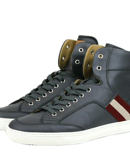 Bally Dark Grey Calf Leather Hi Top Sneaker With Red Beige