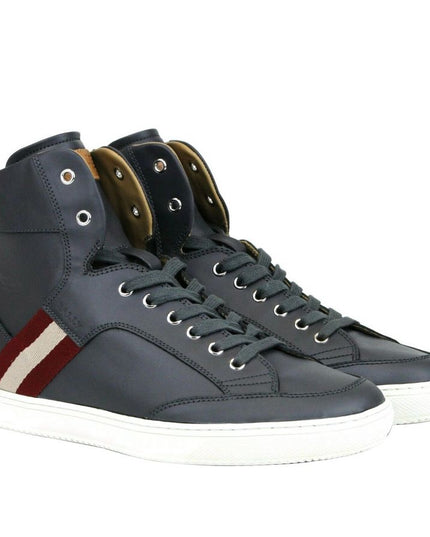 Bally Dark Grey Calf Leather Hi Top Sneaker With Red Beige