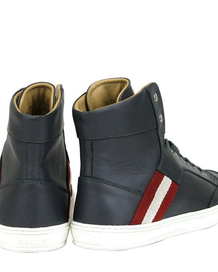 Bally Dark Grey Calf Leather Hi Top Sneaker With Red Beige